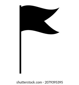 Small flag icon. Black silhouette shape. Navigation button. App element. Map notice. Vector illustration. Stock image.