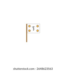 Small flag illustration. Dotted pattern detail. Simple pole icon. Vector banner graphic.