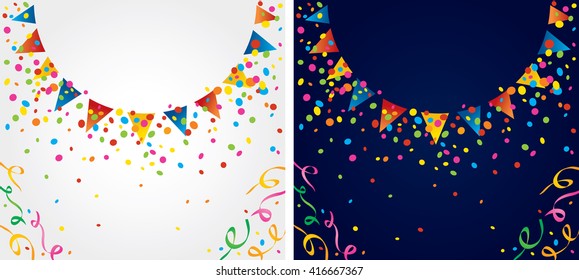 Small flags of three points forming a half circle simulating the sun. Space for placing text on top of the image. To be used as background for birthday cards and parties in general