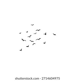 Small flock of birds flying in the sky, minimalist nature illustration ideal for calm and clean background designs.
