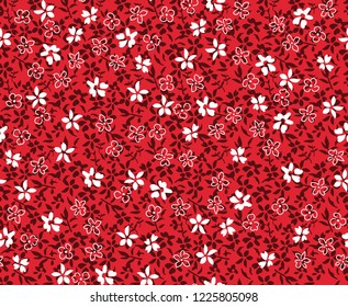 small floral flowers pattern on red background