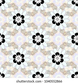 Small floral pattern in blue, green and beige colors. Flower pattern for printing or fabric. Vector floral illustration and floral seamless texture. Spring flowers seamless pattern.
