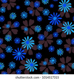 Small Floral Pattern. Cute Daisy Flowers and Violets for Seamless Background, Cloth, Dress, Swimwear. Small Floral Rapport with Silhouettes of Primitive Flowers. Random Botanical Texture