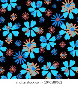Small Floral Pattern. Cute Daisy Flowers and Violets for Seamless Background, Cloth, Dress, Swimwear. Small Floral Rapport with Silhouettes of Primitive Flowers. Random Botanical Texture