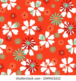 Small Floral Pattern. Cute Daisy Flowers and Violets for Seamless Background, Cloth, Dress, Swimwear. Small Floral Rapport with Silhouettes of Primitive Flowers. Random Botanical Texture