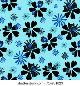 Small Floral Pattern. Cute Daisy Flowers and Violets for Seamless Background, Cloth, Dress, Swimwear. Small Floral Rapport with Silhouettes of Primitive Flowers. Random Botanical Texture