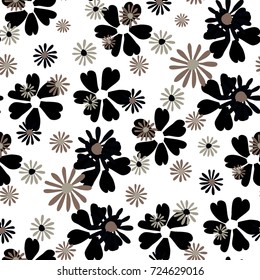 Small Floral Pattern. Cute Daisy Flowers and Violets for Seamless Background, Cloth, Dress, Swimwear. Small Floral Rapport with Silhouettes of Primitive Flowers. Random Botanical Texture