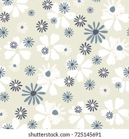 Small Floral Pattern. Cute Daisy Flowers and Violets for Seamless Background, Cloth, Dress, Swimwear. Small Floral Rapport with Silhouettes of Primitive Flowers. Random Botanical Texture