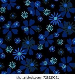 Small Floral Pattern. Cute Daisy Flowers and Violets for Seamless Background, Cloth, Dress, Swimwear. Small Floral Rapport with Silhouettes of Primitive Flowers. Random Botanical Texture