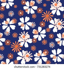 Small Floral Pattern. Cute Daisy Flowers and Violets for Seamless Background, Cloth, Dress, Swimwear. Small Floral Rapport with Silhouettes of Primitive Flowers. Random Botanical Texture