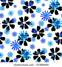 Small Floral Pattern. Cute Daisy Flowers and Violets for Seamless Background, Cloth, Dress, Swimwear. Small Floral Rapport with Silhouettes of Primitive Flowers. Random Botanical Texture