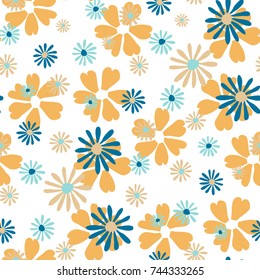 Small Floral Pattern. Cute Daisy Flowers and Violets for Seamless Background, Cloth, Dress, Swimwear. Small Floral Rapport with Silhouettes of Primitive Flowers. Random Botanical Texture