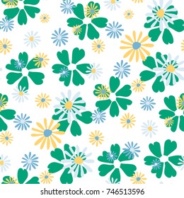 Small Floral Pattern. Cute Daisy Flowers and Violets for Seamless Background, Cloth, Dress, Swimwear. Small Floral Rapport with Silhouettes of Primitive Flowers. Random Botanical Texture