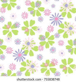 Small Floral Pattern. Cute Daisy Flowers and Violets for Seamless Background, Cloth, Dress, Swimwear. Small Floral Rapport with Silhouettes of Primitive Flowers. Random Botanical Texture