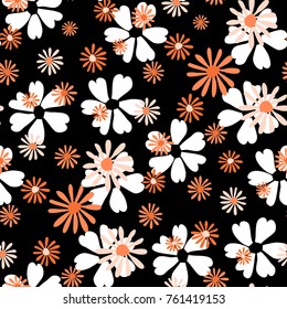 Small Floral Pattern. Cute Daisy Flowers and Violets for Seamless Background, Cloth, Dress, Swimwear. Small Floral Rapport with Silhouettes of Primitive Flowers. Random Botanical Texture