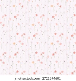 Pequeño patrón floral en diseño Pequeño. lindas flores sobre fondo de rayas rosadas. Sucio patrón floral sin fisuras. Bastante Pequeña impresión. Diseño de la superficie de la flor de la margarita. para la moda, Fondo de pantalla, materia textil, impresión