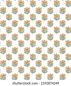 Pequeño patrón floral al estilo de la libertad. Pequeñas flores y hojas sobre fondo blanco vintage. Un simple adorno con pequeños elementos. Moto de cosecha para tela, textiles, papel de escritorio, vestido, envuelto