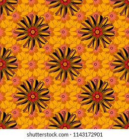 Small floral pattern in orange, brown and yellow colors. Spring flowers seamless pattern. Vector floral illustration and floral seamless texture. Flower pattern for printing or fabric.