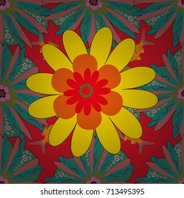 Small floral pattern in red, blue and yellow colors. Spring flowers seamless pattern. Flower pattern for printing or fabric. Vector floral illustration and floral seamless texture.