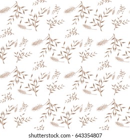 Small Floral Pattern. Seamless Simple Motif with Delicate Flowers and Branches of Willow. Seamless Texture for Calico, Textile, Fabric, Wallpaper. Floral Ornament in Vintage Faded Colors