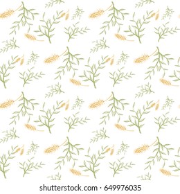 Small Floral Pattern. Seamless Simple Motif with Delicate Flowers and Branches of Willow. Seamless Texture for Calico, Textile, Fabric, Wallpaper. Floral Ornament in Vintage Faded Colors