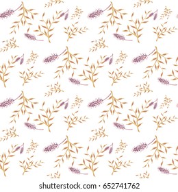 Small Floral Pattern. Seamless Simple Motif with Delicate Flowers and Branches of Willow. Seamless Texture for Calico, Textile, Fabric, Wallpaper. Floral Ornament in Vintage Faded Colors