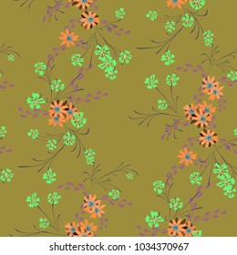 Small Floral Seamless Pattern with Cute Daisy Flowers and Pansies. Delicate Texture in Liberty Style for Curtains, Print, Textile. Vector Spring Rapport.