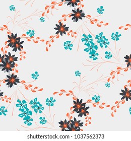 Small Floral Seamless Pattern with Cute Daisy Flowers and Pansies. Feminine Texture in Country Style for Curtains, Calico, Paper. Vector Spring Rapport.