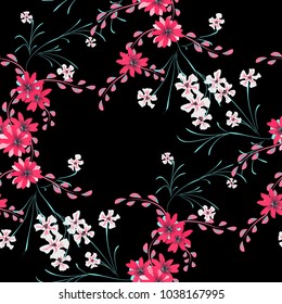 Small Floral Seamless Pattern with Cute Daisy Flowers and Pansies. Girlie Texture in Liberty Style for Fabric, Print, Textile. Vector Spring Rapport.