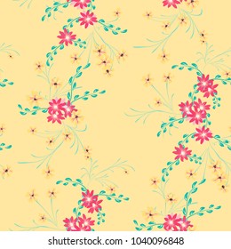 Small Floral Seamless Pattern with Cute Daisy Flowers and Pansies. Trendy Texture in Country Style for Fabric, Print, Textile. Vector Spring Rapport.