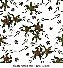 Small Floral Seamless Pattern with Cute Daisy Flowers and Pansies. Feminine Texture in Rustic Style for Fabric, Print, Textile. Vector Spring Rapport.
