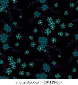 Small Floral Seamless Pattern with Cute Daisy Flowers and Pansies. Girlie Texture in Rustic Style for Cloth, Textile, Wallpaper. Vector Spring Rapport.