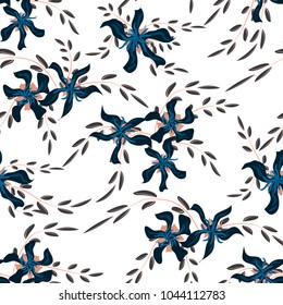 Small Floral Seamless Pattern with Cute Daisy Flowers and Pansies. Feminine Texture in Rustic Style for Curtains, Print, Textile. Vector Spring Rapport.
