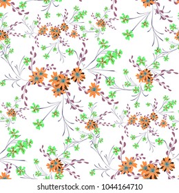 Small Floral Seamless Pattern with Cute Daisy Flowers and Pansies. Girlie Texture in Rustic Style for Cloth, Textile, Wallpaper. Vector Spring Rapport.