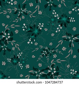 Small Floral Seamless Pattern with Cute Daisy Flowers and Pansies. Feminine Texture in Country Style for Curtains, Calico, Paper. Vector Spring Rapport.
