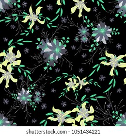 Small Floral Seamless Pattern with Cute Daisy Flowers and Pansies. Pretty Texture in Liberty Style for Curtains, Print, Textile. Vector Spring Rapport.