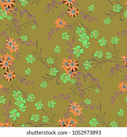Small Floral Seamless Pattern with Cute Daisy Flowers and Pansies. Pretty Texture in Liberty Style for Fabric, Calico, Paper. Vector Spring Rapport.