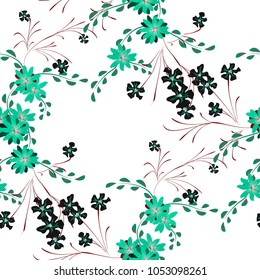 Small Floral Seamless Pattern with Cute Daisy Flowers and Pansies. Feminine Texture in Rustic Style for Linen, Textile, Chintz. Vector Spring Rapport.