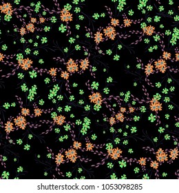 Small Floral Seamless Pattern with Cute Daisy Flowers and Pansies. Feminine Texture in Country Style for Curtains, Calico, Textile. Vector Spring Rapport.