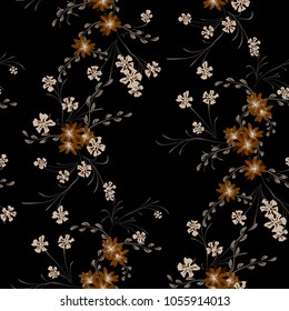 Small Floral Seamless Pattern with Cute Daisy Flowers and Pansies. Trendy Texture in Country Style for Curtains, Calico, Paper. Vector Spring Rapport.