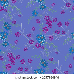Small Floral Seamless Pattern with Cute Daisy Flowers and Pansies. Trendy Texture in Liberty Style for Linen, Textile, Wallpaper. Vector Spring Rapport.