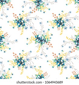 Small Floral Seamless Pattern with Cute Wildflowers. Girlie Natural Background in Rustic Style with Small Blossoms of Daisy Flowers. Vector Ditsy Pattern for Fabric, Textile. Floral Texture