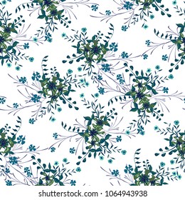 Small Floral Seamless Pattern with Cute Wildflowers. Girlie Natural Background in Rustic Style with Small Blossoms of Daisy Flowers. Vector Ditsy Pattern for Textile, Chintz. Floral Texture