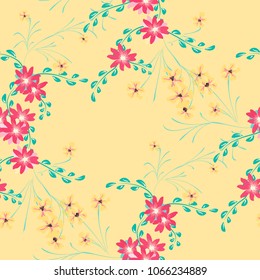 Small Floral Seamless Pattern with Cute Daisy Flowers and Pansies. Delicate Texture in Liberty Style for Curtains, Calico, Textile. Vector Spring Rapport.