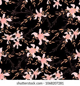 Small Floral Seamless Pattern with Cute Daisy Flowers and Pansies. Feminine Texture in Rustic Style for Curtains, Calico, Paper. Vector Spring Rapport.