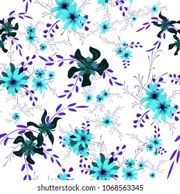 Small Floral Seamless Pattern with Cute Daisy Flowers and Pansies. Delicate Texture in Rustic Style for Linen, Textile, Wallpaper. Vector Spring Rapport.