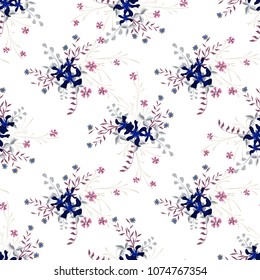 Small Floral Seamless Pattern with Cute Wildflowers. Girlie Natural Background in Country Style with Small Blossoms of Daisy Flowers. Vector Ditsy Pattern for Paper, Linen, Chintz. Floral Texture