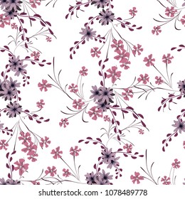Small Floral Seamless Pattern with Cute Daisy Flowers and Pansies. Trendy Texture in Liberty Style for Linen, Textile, Wallpaper. Vector Spring Rapport.