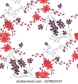 Small Floral Seamless Pattern with Cute Daisy Flowers and Pansies. Girlie Texture in Rustic Style for Curtains, Calico, Paper. Vector Spring Rapport.