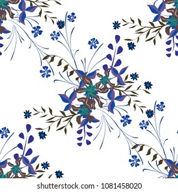 Small Floral Seamless Pattern with Cute Wildflowers. Girlie Natural Background in Country Style with Small Blossoms of Daisy Flowers. Vector Ditsy Pattern for Wallpaper, Linen. Floral Texture